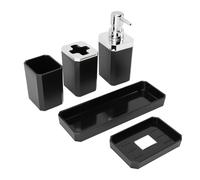 Juego de Conjunto de Baño, Accesorios de Baño de Plástico Brillantes con Botellas de Loción, Soporte de Cepillo de Dientes, Jabón y Bandeja, Ideal para Casas, Hoteles (BLACK)