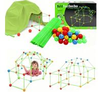 Juego de Construcción 122 Piezas con Tienda para Niños - Kit para Hacer un Fuerte o Cabaña - Juguete Educativo y Creativo para el Desarrollo de Niños y Niñas 3 a 9 Años