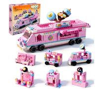 Juego de Construcción 6 en 1 de Camión de Postres, Set de Bloques del Mundo Dulce, Bloques de Autocaravana Urbana, Incluye Pastelería, Camión de Helados, Tienda de té, Escenario, Regalo para Niños