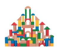 Juego de construcción de bloques de madera coloridos Tooky Toy en cubeta - 100 piezas