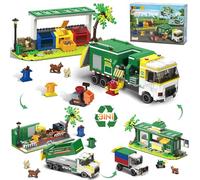 Juego de construcción de camión de Basura Urbano, Juego de construcción 3 en 1 con 811 Piezas, estación de Reciclaje y 3 contenedores de Basura residuos, Ideal para niños y niñas de 8 a 12 años o más