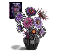 Juego de construcción de girasoles oscuros con jarrón, girasol Van Gogh morado gótico para decoración del hogar, compatible con la colección Lego Sunflower Botanicals, 1183 piezas