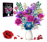 Juego de construcción de ramo de flores artificiales con rosa, lirio, peonía y más, juego de 21 ramo de flores silvestres botánicas para adultos y mujeres, regalo para el día de la madre, cumpleaños