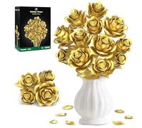 Juego de construcción de ramo de rosas doradas metálicas, colección botánica de rosas doradas compatible con flores Lego para adultos, regalos del día de San Valentín para ella, mujer, novia, esposa
