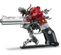 Juego de construcción de rosas góticas para adultos, modelo de arte mecánico steampunk con cilindro giratorio y gatillo, kit de escultura floral victoriana oscura, decoración de escritorio