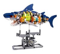 Juego de construcción de tiburón para niños de 7, 8, 9, 10, 11, 12 años, animales marinos móviles con soporte de visualización, juego de tiburón mecánico con luz LED, regalos para niños de 6 a 12 años