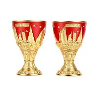 Juego de Copas de Vino de Metal de 2 Copas de Estilo Vintage para Decoración de Bar en el Hogar, Regalo de Viaje, Metal Chapado en Oro (rojo)