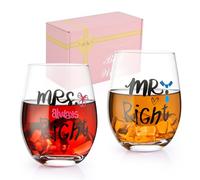 Juego de copas de vino sin tallo con texto en inglés "Mr Right and Mrs Always Right", regalo de compromiso, perfecto para celebración de aniversario de boda