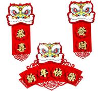 Juego de coplas chinas con Chunlian, 3 piezas/juego de pegatinas con logotipo de decoración de Año Nuevo chino, pegatina for ventana, decoración del hogar roja, coplas chinas, accesorios for el hogar,