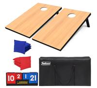 Juego de Cornhole, tableros de Cornhole de tamaño portón Trasero con 8 Bolsas de Frijoles y Funda de Transporte, Tablero de Lanzamiento de Juego al Aire Libre de 3 x 2 pies para Adultos (Natural)