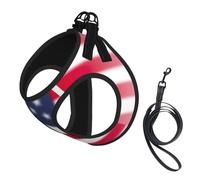 Juego de correa de arnés con estampado de bandera de Estados Unidos y paz hippie para gatos y perros, correa reflectante ajustable a prueba de fugas con malla suave transpirable, para mascotas