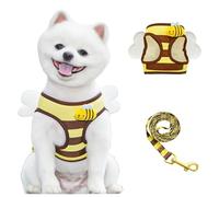 Juego de correa de arnés de malla acolchada ajustable para cachorros y gatos, sin tirones, a rayas halter, ligero, suave, a prueba de escape, accesorios para caminar fácilmente (amarillo brillante