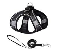 Juego de correa de arnés para perros pequeños, chaleco ajustable para cachorros, gatos, bulldog francés, chihuahua, pug, correa para caminar al aire libre (negro, M, 6-9 kg)