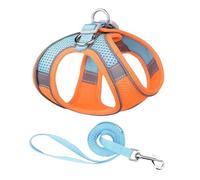 Juego de correa de arnés para perros pequeños, chaleco ajustable para cachorros, gatos, bulldog francés, chihuahua, pug, correa para caminar al aire libre (naranja azul, M, 6-9 kg)