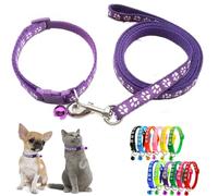 Juego de correa de nailon reflectante básico para cachorros, diseño de huellas para perros pequeños, gatos, gatos, mascotas, pequeños gatitos, niños y niñas
