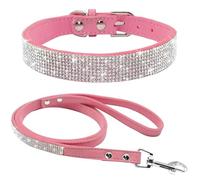 Juego de correa de piel de ante ajustable con incrustaciones de diamantes de imitación para gatos y perros, correa para caminar para gatos y perros, camping, caza, entrenamiento, A, XS