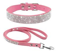 Juego de correa de piel de ante suave y elegante para perro, gato, perro, perro, perro, gato, perro, con cristales de estrás, de haoyueer, color rosa