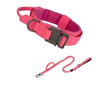 Juego de correa duradera para collar de perro, ajustable, accesorios de entrenamiento de pastor alemán para mascotas, tamaño mediano y grande (juego rosa, XL)
