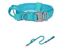 Juego de correa duradera para collar de perro, ajustable, accesorios de entrenamiento de pastor alemán para mascotas, tamaño mediano y grande (juego azul, XL)