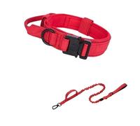 Juego de correa duradera para collar de perro, ajustable, accesorios de entrenamiento de pastor alemán para mascotas, tamaño mediano y grande (juego rojo, XL)