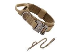 Juego de correa duradera para collar de perro, ajustable, accesorios de entrenamiento de pastor alemán para mascotas, tamaño mediano y grande (juego caqui, L)