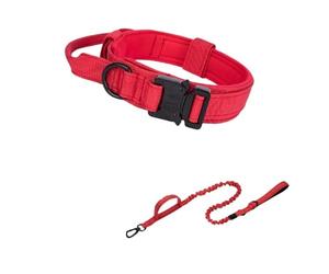 Juego de correa duradera para collar de perro, ajustable, accesorios de entrenamiento de pastor alemán para mascotas, tamaño mediano y grande (juego rojo, M)