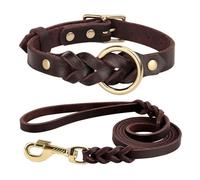 Juego de Correa y Collar for Perro de Cuero Genuino, Collares duraderos Trenzados for Perros medianos y Grandes, Accesorios for Mascotas Pastor Alemán(Brown Set,L)