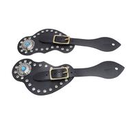 Juego de Correas Ajustables con Diamantes de Imitación para Vaqueros |Soporte para Espuelas de Piel Sintética para Mayor Placer de Montar, 2 Correas para Espuelas para Ecuestres (Black)