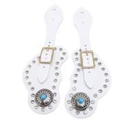Juego de Correas Ajustables con Diamantes de Imitación para Vaqueros |Soporte para Espuelas de Piel Sintética para Mayor Placer de Montar, 2 Correas para Espuelas para Ecuestres (White)