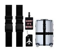 Juego de Correas de Equipaje, Correas de Equipaje, 2 Piezas de Correas de Equipaje +2 Piezas de Equipaje Etiquettes, Accesorios de Viaje de Equipaje para (Negro)