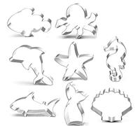 Juego de cortadores de galletas, 8 piezas Ocean Creature Cookie Cutters cola de sirena, delfín, estrella de mar, concha, caballito de mar, tiburón, pez payaso, moldes de galletas de acero inoxidable