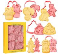 Juego de cortadores de galletas con diseño de animales de circo, 8 piezas, plástico, conejo con sombrero mágico, elefante sobre globo, pequeño oso montando bicicleta, tienda de circo, payaso, león de