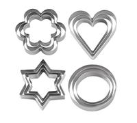 Juego de cortadores de galletas con forma de corazón, 12 moldes pequeños de acero inoxidable, accesorios para hornear, decoración de pasteles, 4 formas de corazón, estrella, flores redondas, moldes