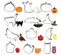 Juego de cortadores de galletas de Halloween, 12 piezas Mini cortadores de galletas de Halloween de acero inoxidable: calabaza, fantasma, murciélago, sombrero de bruja, gato y más