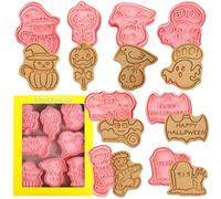 Juego de cortadores de galletas de Halloween, 8 cortadores de galletas de plástico, fantasma, monstruo, calabaza, murciélago, piruleta, mano que llega desde la lápida, gato negro, águila, calavera