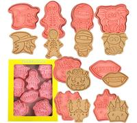 Juego de cortadores de galletas de Halloween, 8 piezas prensables en 3D, juego de cortadores de galletas de Halloween, bruja, araña, dientes de vampiro, hombre esqueleto, cortadores de repostería