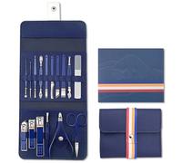 Juego de cortadores de uñas de acero inoxidable con bolsa plegable, kits de cortadores de manicura, tijeras, herramienta de belleza de maquillaje, 16 piezas azul