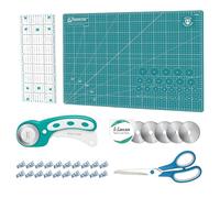 Juego de cortadores giratorios - Kit de acolchado incluye cortador de tela de 45 mm, 5 cuchillas giratorias adicionales, alfombrilla de corte autorreparable A2, regla acrílica y clips de costura