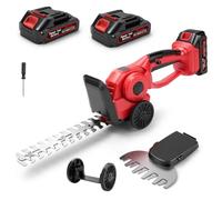 Juego de cortasetos y cortasetos con batería 2 en 1 - Práctico juego de cortasetos eléctrico con 2 cabezales de cuchillo, potente motor de 21 V, para setos, arbustos y bordes de césped - Herramienta