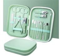 Juego de cortaúñas afilado de 18 piezas, herramienta de pedicura para el hogar, tijeras para uñas, removedor de cutículas de manicura para hombres y mujeres portátiles simples, verde claro