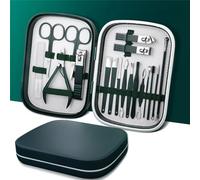 Juego de cortaúñas afilado de 18 piezas, herramienta de pedicura para el hogar, tijeras para uñas, removedor de cutículas de manicura para hombres y mujeres portátiles simples, verde oscuro