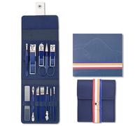 Juego de cortaúñas de 12 a 16 piezas, juego de cortaúñas de acero inoxidable con bolsa plegable, kits de cortadores de manicura, tijeras, herramienta de belleza de maquillaje, 12 piezas azul
