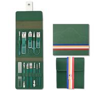 Juego de cortaúñas de 12 a 16 piezas, juego de cortaúñas de acero inoxidable con bolsa plegable, kits de cortadores de manicura, tijeras, herramienta de belleza de maquillaje, 12 piezas verd
