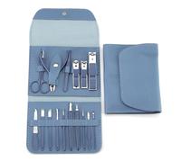 Juego de cortaúñas de 16 piezas, cortaúñas de acero inoxidable con bolsa plegable, kits de cortadores de manicura, tijeras, herramienta de belleza, azul