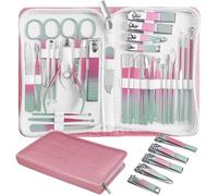 Juego de cortaúñas de 30 piezas de aseo profesional, cortadores de uñas y pies, kit de eliminación de cera de oídos, herramientas de pedicura, herramientas de manicura con lujoso estuche de viaje