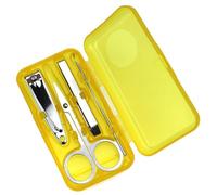 Juego de cortaúñas de acero inoxidable, caja de tijeras de plástico transparente de 4 piezas, kit de herramientas para uñas, color amarillo