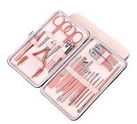Juego de cortaúñas de acero inoxidable, color negro, 18/16/12/10/7 piezas, for manicura, orejas, tijeras, herramienta de pedicura, color rosa, 12 unidades(Rose18pcs)