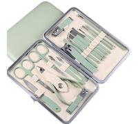 Juego de cortaúñas de acero inoxidable, color negro, 18/16/12/10/7 piezas, for manicura, orejas, tijeras, herramienta de pedicura, color rosa, 12 unidades(Green18pcs)