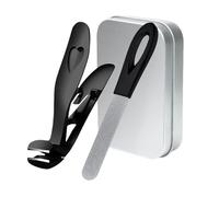 Juego de cortaúñas de acero inoxidable, cortaúñas biselado ergonómico, cortaúñas grueso biselado grande (C negro + lima de doble cara)