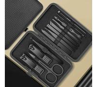 Juego de cortaúñas for manicura, acero inoxidable, for el hogar, con cuchara for los oídos, tijeras pedicura, 8/12/15/20/24 piezas(All Black 12pcs)